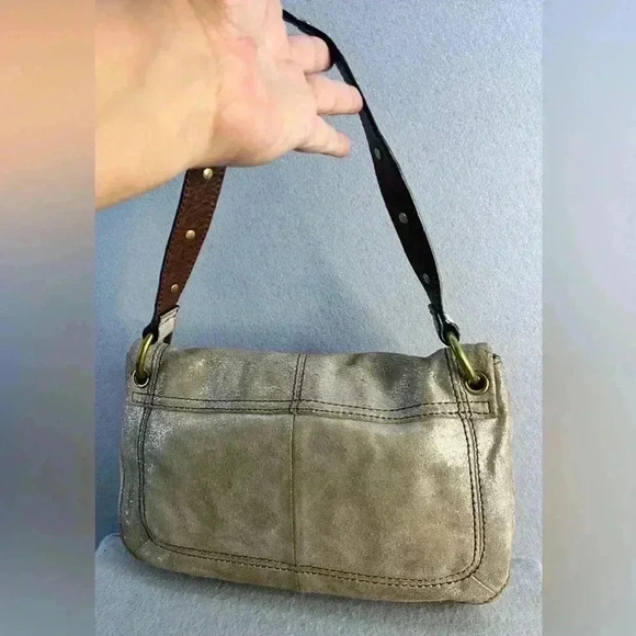 Fossil Long Live Vintage Metallic fabric hobo bag magnetic closure shoulder bag - Picture 4 of 13